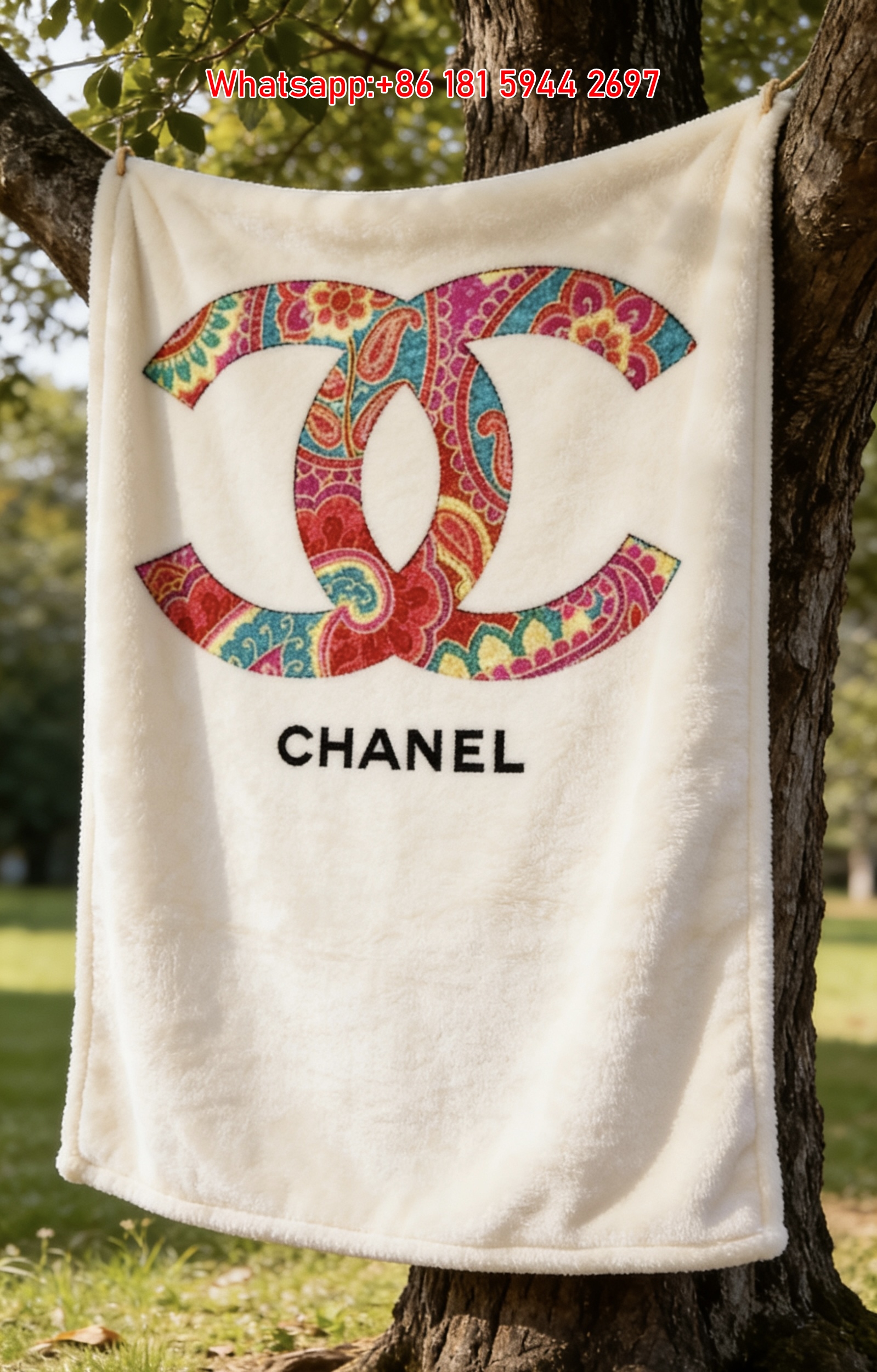 Chanel Colorful Paisley CC Logo Flannel Throw Blanket IMG_6658